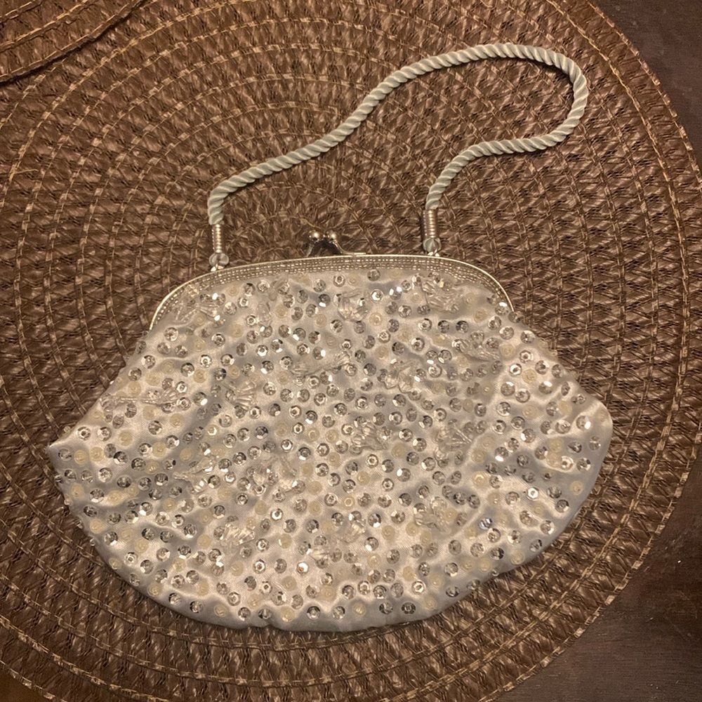 Vintage 90s Sequins Satin Beaded Bag Evening Bag Purse